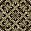 Textured gold 3d twisted ropes seamless pattern. Waffle rhombus vector background. Embroidery vintage flowers, lines, frames,