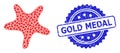 Textured Gold Medal Stamp and Fractal Bent Star Icon Mosaic