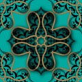 Textured greek 3d seamless pattern. Patterned turquoise background. Vector repeat beautiful ornaments. Floral design with vintage