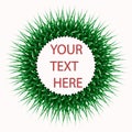 Textured green circle. In the middle is the text `Your text is here.` Flat vector icon. Vector graphics.