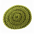 Textured Green Knitted Wool Round Pad Featuring Intricate Circular Pattern On White Background Royalty Free Stock Photo