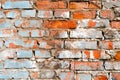 Textured grunge background of old red stone brick wall, close-up. Horizontal brickwork outdoors Royalty Free Stock Photo