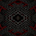 Textured grunge greek meanders labyrinth maze style digital seamless pattern. Ornamental mosaic vector background. Tribal ethnic