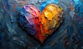 Textured heart painted with vibrant rainbow colors against a dark abstract background, symbolizing love, diversity, LGBTQ Royalty Free Stock Photo