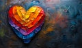 Textured heart painted with vibrant rainbow colors against a dark abstract background, symbolizing love, diversity, LGBTQ Royalty Free Stock Photo