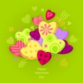 Textured Hearts with 3D effect and arrow on green