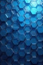 Textured hexagonal forms in varying shades of deep blue creating an intricate and luminous geometric pattern with striking Royalty Free Stock Photo