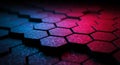 Textured Hexagonal Surface Illuminated by Blue and Red Neon Lights honeycomb pattern Royalty Free Stock Photo