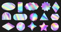 Textured holographic stickers. Iridescent geometric figures, holo gradient shapes with texture patterns collection Royalty Free Stock Photo