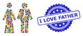 Textured I Love Father Stamp and Colored Mosaic Newlyweds