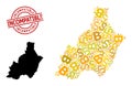 Textured Incompatible Stamp Seal with Money and Bitcoin Gold Mosaic Map of Almeria Province