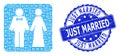 Textured Just Married Round Watermark and Recursion Just Married Persons Icon Collage Royalty Free Stock Photo