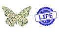 Textured Life Stamp and Military Camouflage Composition of Butterfly