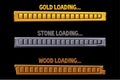 Textured loading interface buttons golden, stone, wooden. Royalty Free Stock Photo