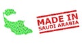 Textured Made in Saudi Arabia Stamp Imitation and Green People and Dollar Mosaic Map of Tiran Island