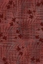 Textured maple leaf and palm frond Japanese style cloth design background in indigo red overdye