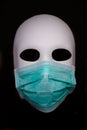 Textured mask with map wearing surgical mask. Concept for corona virus pandemia