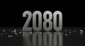Metal Number 2080 on Reflective Surface with Cracks on Black Background Royalty Free Stock Photo