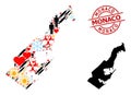 Textured Monaco Badge and Winter Customers Inoculation Mosaic Map of Monaco