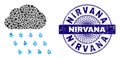 Textured Nirvana Badge and Geometric Rain Cloud Mosaic