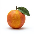 Textured Orange Fruit With Green Leaf Studio Shot White Background Royalty Free Stock Photo