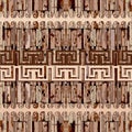 Textured ornate greek border seamless pattern. Abstract wood style ornamental background. Repeat geometric backdrop. Greek key Royalty Free Stock Photo