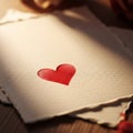 Textured paper with a deckled edge features a painted red heart at Royalty Free Stock Photo