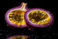Textured Passionfruit food cut half. Generate Ai Royalty Free Stock Photo