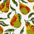 Textured pears. Fruit pattern. Cartoon style. Hand drawn elements. Royalty Free Stock Photo