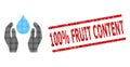 Textured 100 Percent Fruit Content Stamp and Halftone Dotted Water Care Royalty Free Stock Photo
