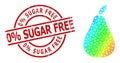 Textured 0 percent Sugar Free Seal and Lowpoly Spectral Colored Pear Icon with Gradient