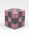 Textured Pink and Gray Cube Sculpture on White Background
