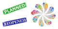 Textured Planned Stamps and Right Direction Arrow Icon Multi Colored Curl Twist