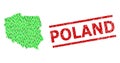 Textured Poland Stamp Imitation and Green People and Dollar Mosaic Map of Poland