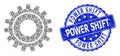 Textured Power Shift Round Seal and Recursive Cog Icon Composition