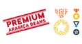 Textured Premium Arabica Beans Line Stamp and Mosaic Medal Icon