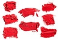 Set of eight textured red oil paint brush stroke