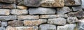 Textured, rough, stacked stone wall as a rustic natural background Royalty Free Stock Photo