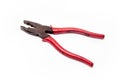 Pliers with red handles isolated on a white background