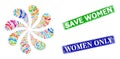 Textured Save Women Badges and High Heel Shoe Icon Colorful Rotation Flower Cluster