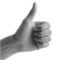 Black and white halftone dot pattern of a hand showing a thumbs up gesture on a white background Royalty Free Stock Photo