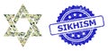 Textured Sikhism Stamp and Military Camouflage Composition of David Star