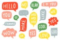 Textured speech bubble signs. Thanks sign, yes and no doodle. Hand drawn frames with ok, good and i love you text vector