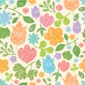 Textured spring plants seamless pattern background