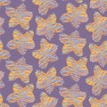 Textured starfish seamless vector pattern on purple