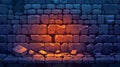 Textured Stone Brick Wall with Warm Orange Lighting and Dark Blue Shadows Ancient Abstract Background Royalty Free Stock Photo