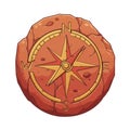 Textured Stone Compass with Golden Wind Rose Pixel Art Navigation Tool Royalty Free Stock Photo