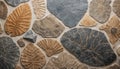 Textured stone paving with fossil traces. Natural stone pattern.