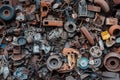 Textured tableau of corroded and weathered automotive components scrapheap Royalty Free Stock Photo