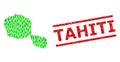 Textured Tahiti Watermark and Green Men and Dollar Mosaic Map of Tahiti Island